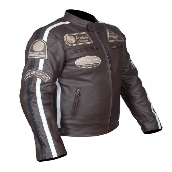 Hawk® Braune Motorrad Lederjacke - Antike Retro Style Biker Chopper Jacke – Bild 3