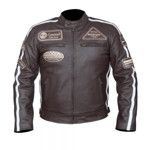 Hawk® Brown Leather Motorcycle Jacket – Antique Retro Style Biker Chopper Jacket