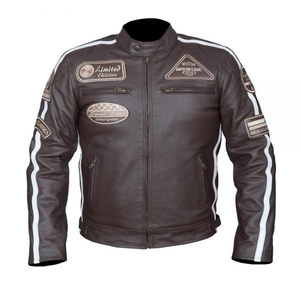 Hawk® Brown Leather Motorcycle Jacket – Antique Retro Style Biker Chopper Jacket