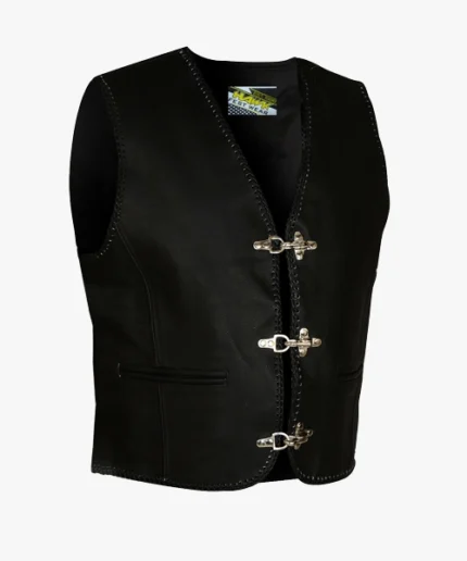 Hawk® Leather Biker Vest – Men’s Motorcycle Chopper Club Vest, Black