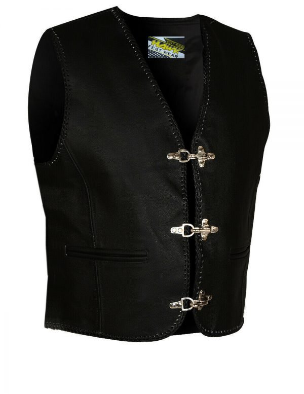 Hawk® Leather Biker Vest – Men’s Motorcycle Chopper Club Vest, Black