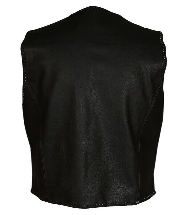 Hawk® Leather Biker Vest – Men’s Motorcycle Chopper Club Vest, Black