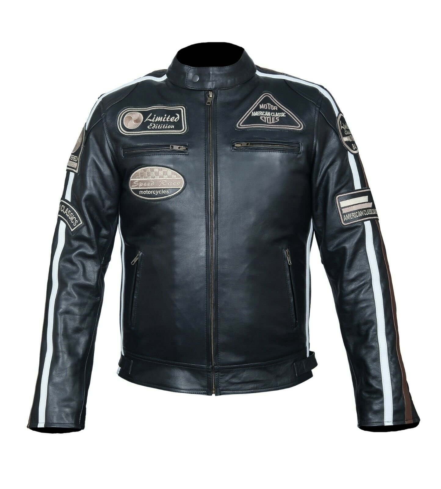 Hawk® Brown Leather Motorcycle Jacket – Antique Retro Style Biker Chopper Jacket
