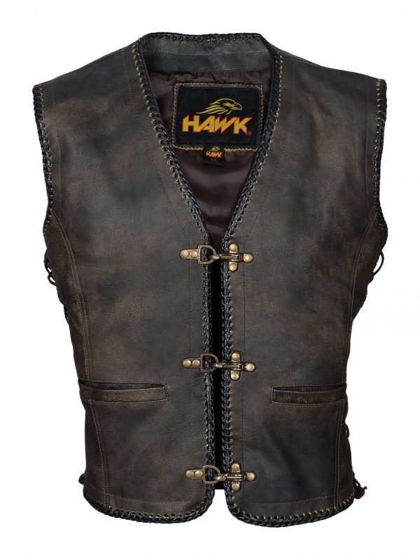 Hawk® Men’s Classic Genuine Leather Motorbike Vest with Polyester Lining - Image 4