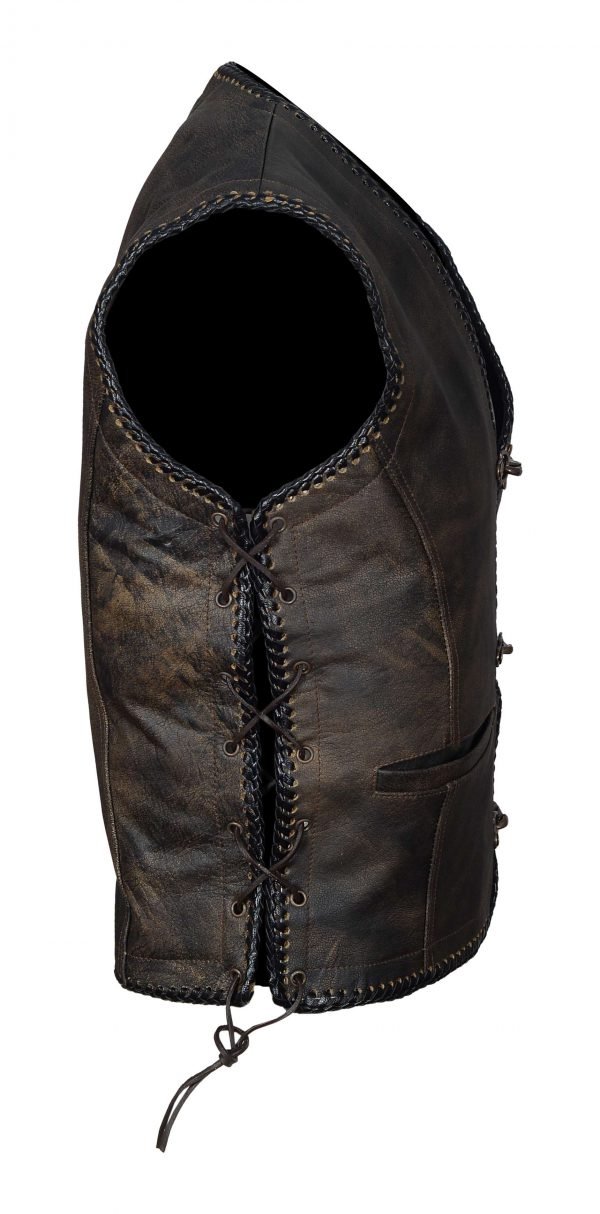 Hawk® Men’s Classic Genuine Leather Motorbike Vest with Polyester Lining - Image 6
