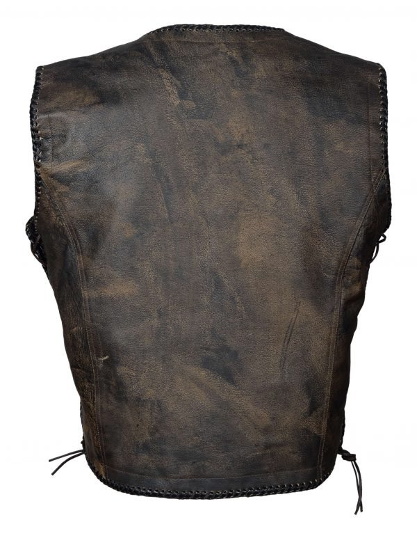 Hawk® Men’s Classic Genuine Leather Motorbike Vest with Polyester Lining - Image 5