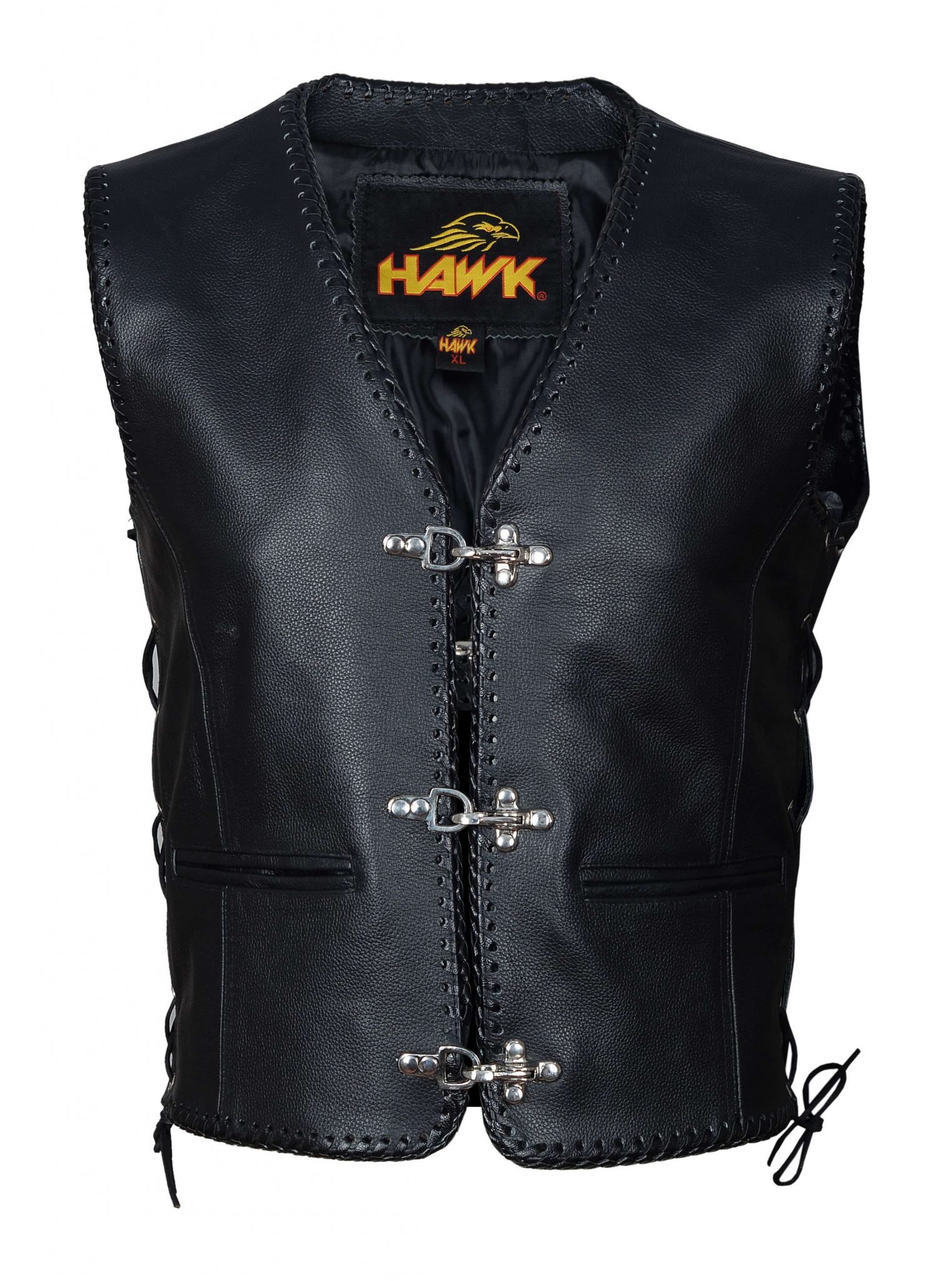 Hawk® Men’s Classic Genuine Leather Motorbike Vest with Polyester Lining