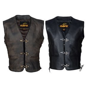 Hawk® Men’s Classic Genuine Leather Motorbike Vest with Polyester Lining