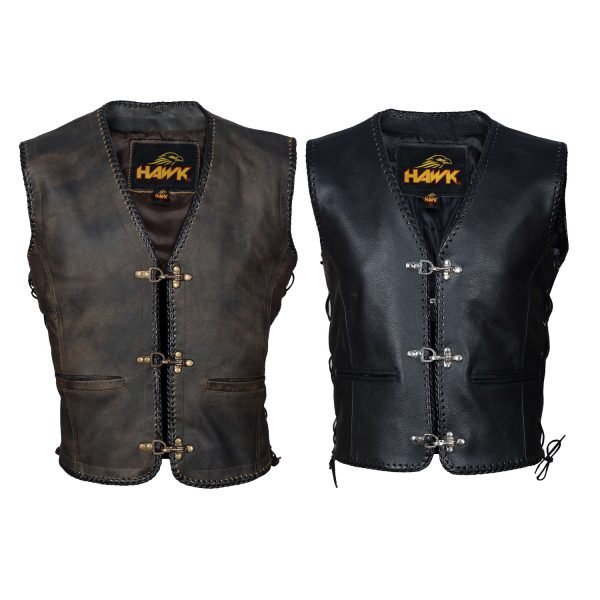 Hawk® Men’s Classic Genuine Leather Motorbike Vest with Polyester Lining